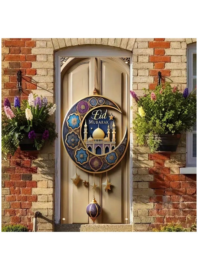 إل ديس 1 قطعة لافتة باب معلقة من البوليستر لعيد مبارك، ديكور عيد مبارك، ديكور الغرفة والباب الأمامي للاحتفال بعيد الفطر - Image 4