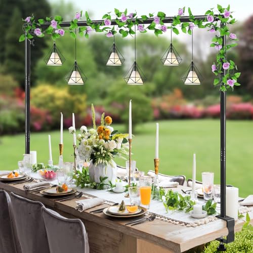 WellSign Over The Table Rod Stand with Clamps Adjustable 31110 Length 3164 Height Table Balloon Arch Stand for Wedding Valentine Engagement Party Black Table Arch Frame Hanging Decor Rod - Image 1