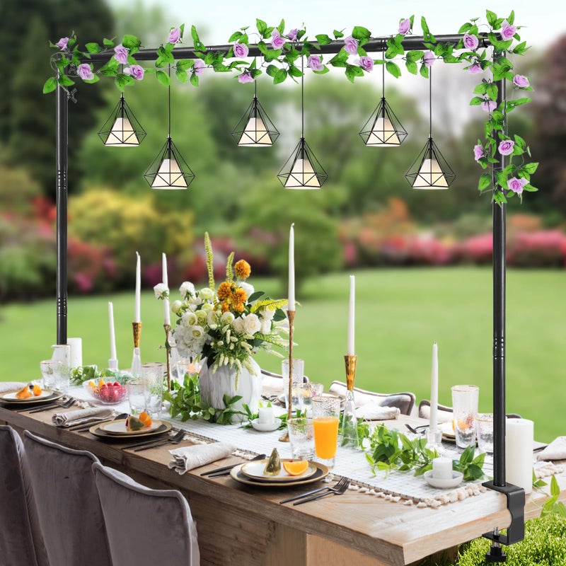 WellSign Over The Table Rod Stand with Clamps Adjustable 31110 Length 3164 Height Table Balloon Arch Stand for Wedding Valentine Engagement Party Black Table Arch Frame Hanging Decor Rod - Image 2