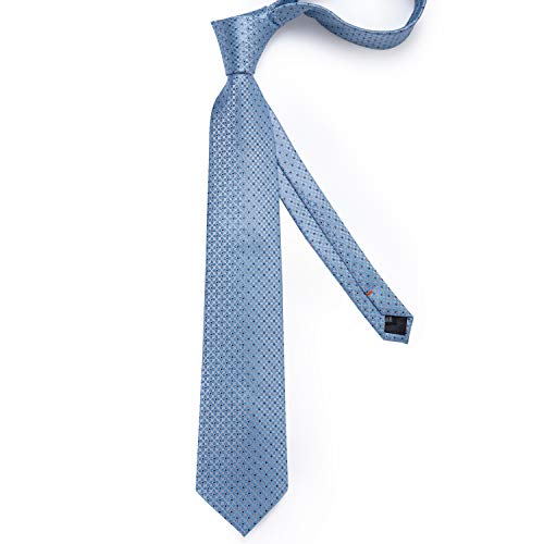 DiBanGu Mens Tie Set Silk Solid Paisley Necktie and Pocket Square Cufflinks Classic Formal Ties for Men Wedding Party, Light Sky Blue - Image 5