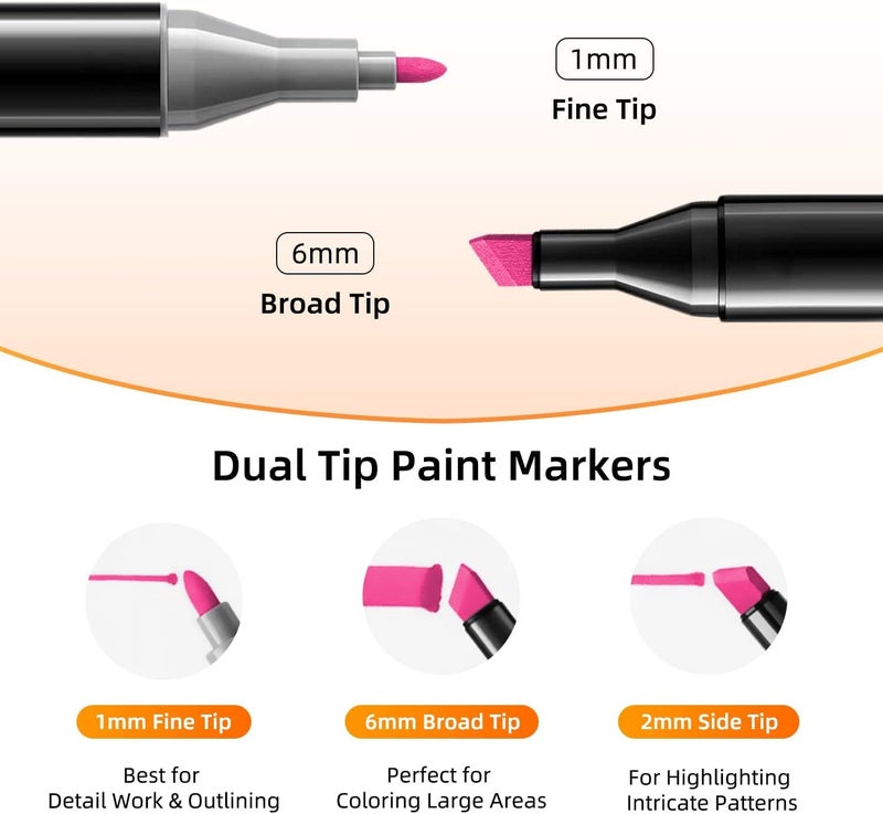 Corslet أقلام ماركر كوسرت 24 لون كحولية للرسم، أقلام ماركر مزدوجة الطرف عريضة ورفيعة مع حقيبة حمل، مجموعة أقلام رسم، مجموعة ألوان للأطفال والبالغين والمبتدئين، تلوين ورسم خط عربي متنوع - Image 2