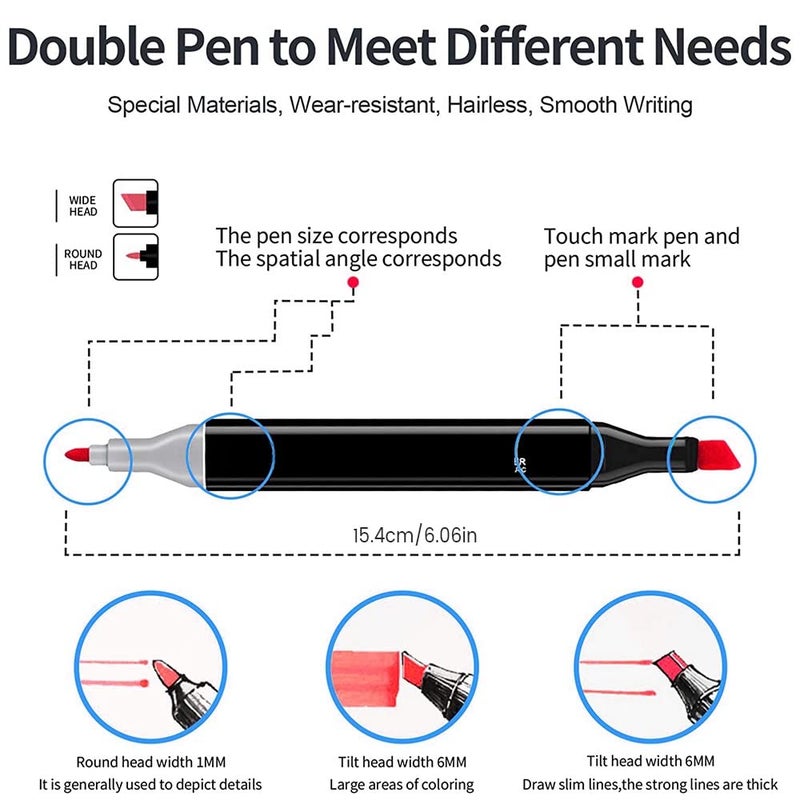 Corslet أقلام ماركر كوسرت 24 لون كحولية للرسم، أقلام ماركر مزدوجة الطرف عريضة ورفيعة مع حقيبة حمل، مجموعة أقلام رسم، مجموعة ألوان للأطفال والبالغين والمبتدئين، تلوين ورسم خط عربي متنوع - Image 4