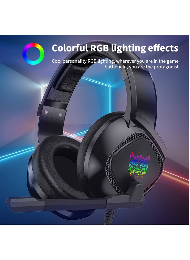 onikuma K19 Gaming Headset Headphones with Microphone, PS4 PS5 Xbox Headset with Mic & RGB LED Light Noise Cancelling Surround Sound for Playstation Computer PC Mac Xbox One-Black  - Image 2