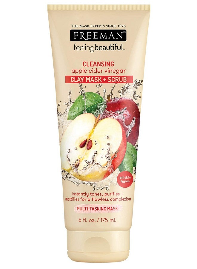 فريمان قناع الطين ومقشر الوجه بخل التفاح المنظف من فريمان، قناع للوجه يُنشّط البشرة ويُنقّيها ويُعطيها مظهرًا خاليًا من العيوب، الطين والخفاف يُقشّران المسام، لجميع أنواع البشرة، أنبوب 175 مل/6 أونصة سائلة - Image 1