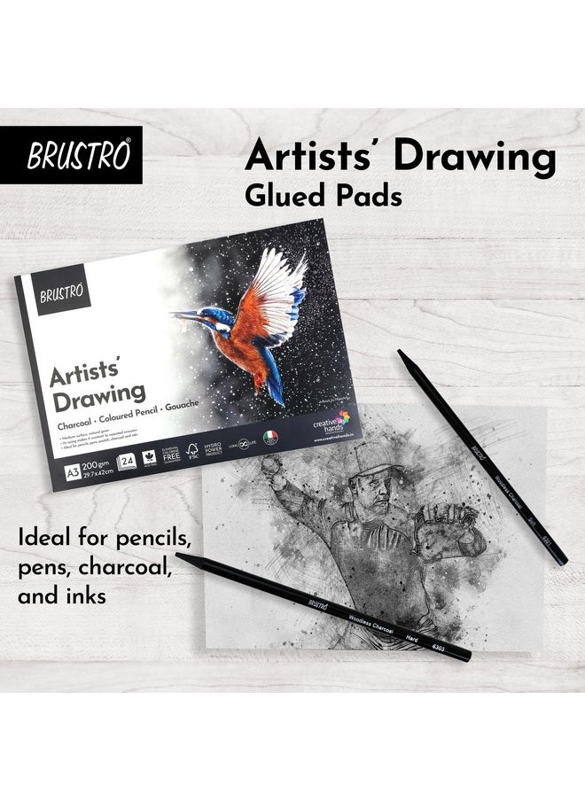 بروسترو لوحة رسم فنية لاصقة من BRUSTRO | 200 جرام لكل متر مربع، A3، 24 ورقة | حبيبات طبيعية، سطح متوسط، مثالية للفحم، أقلام الرصاص الملونة، الغواش، القلم، الباستيل، الحبر.  - Image 2