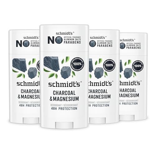 Schmidts AluminumFree Vegan Deodorant Charcoal  Magnesium with 24 Hour Odor Protection 4 Count for Women and Men Natural Ingredients CrueltyFree 265 oz