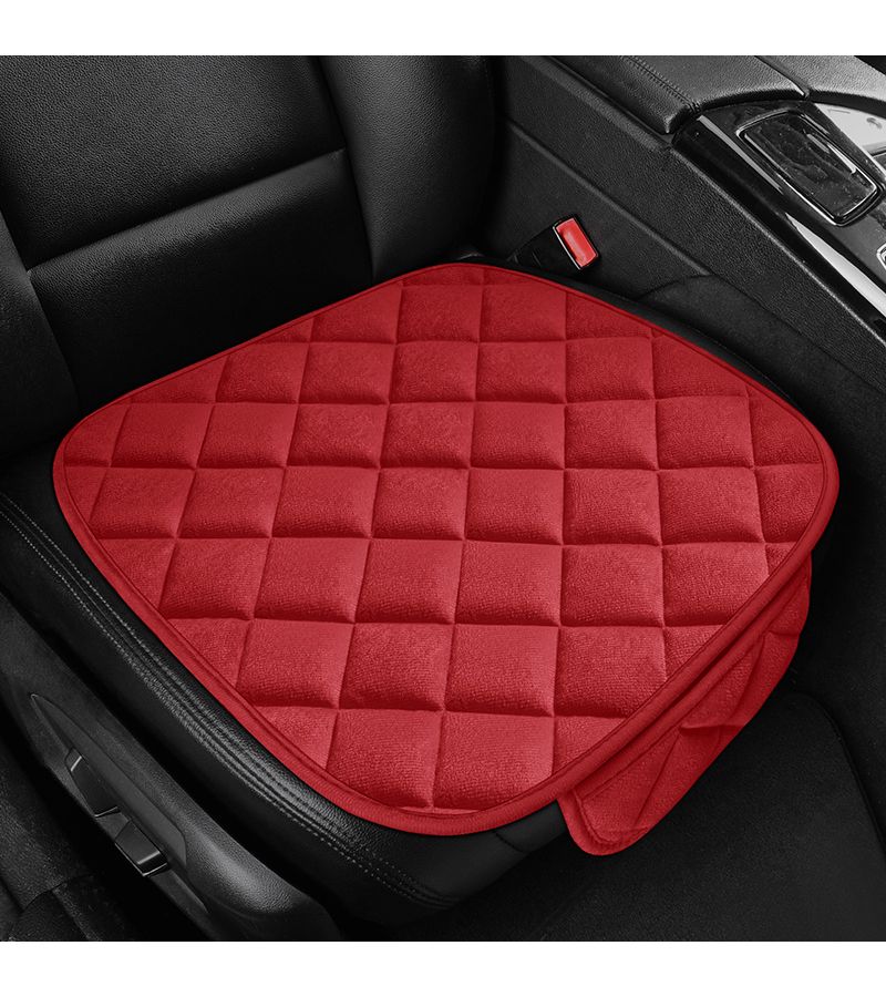 1pc Red Car Seat Cushion Front Row Single Piece Diagonal Check Pattern Plush Material Comfortable Warm Breathable No Tying Required All Season Seat Cover For Sedan MPV SUV Truck RV - Image 3