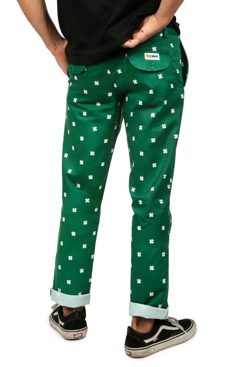 Tipsy Elves Green St Patricks Day Allover Clover Men's Pants Size Medium - Image 2
