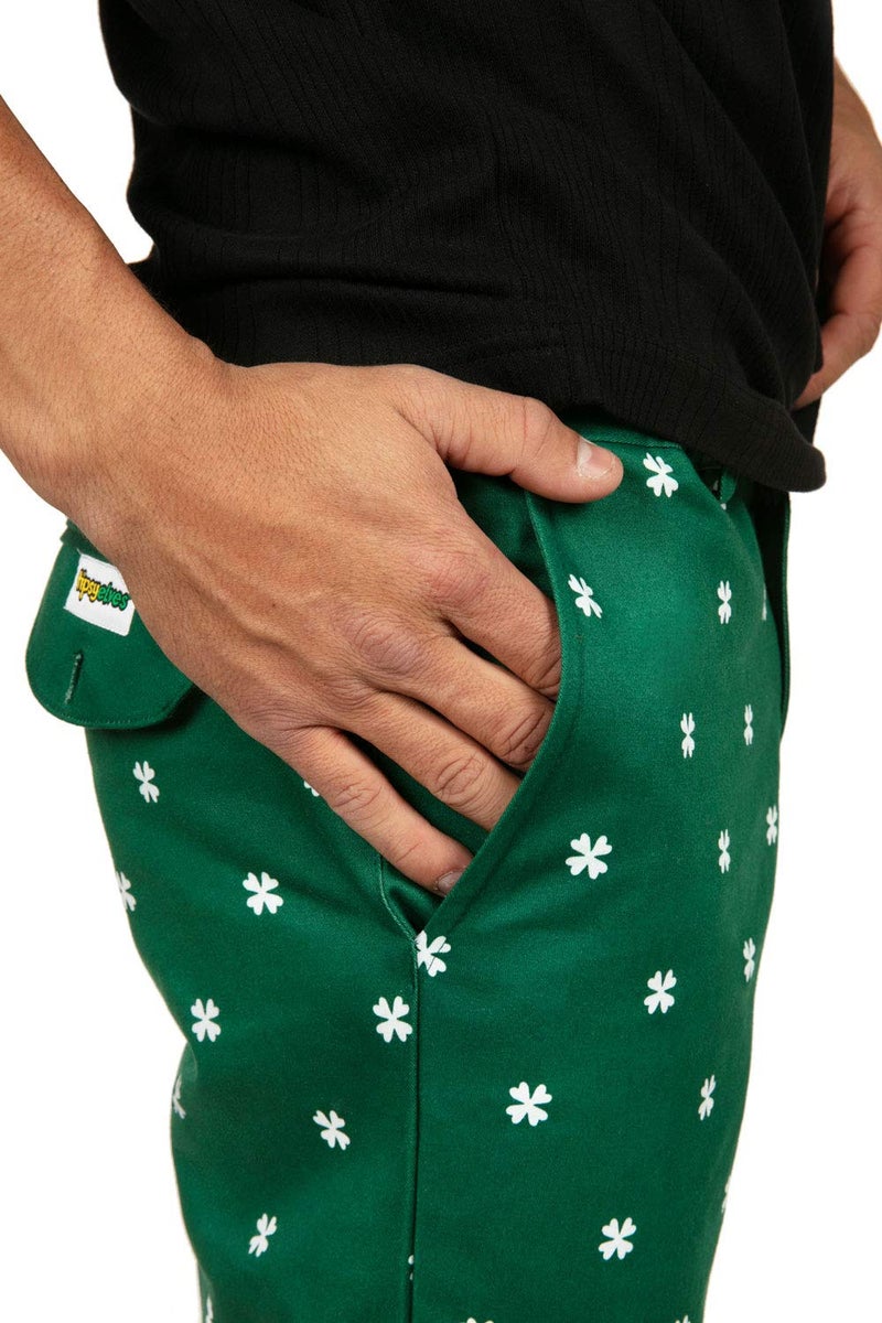 Tipsy Elves Green St Patricks Day Allover Clover Men's Pants Size Medium - Image 4