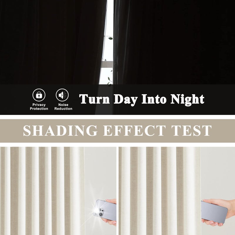 Vision Home Natural Pinch Pleated Full Blackout Curtains Linen Blended Room Darkening Window Curtains 108 inch for Living Room Bedroom Thermal Insulated Pinch Pleat Drapes with Hooks 60" Wx108 Lx1 - Image 4
