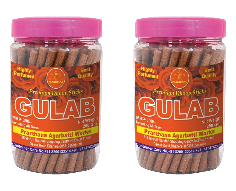 PRARTHANA Gulab/Rose Premium Dhoop Sticks (2 Jar) Charcoal Free/Pollution Free, (400gm) Dhup batti/Dhoop bati/Agarbatti - Image 1