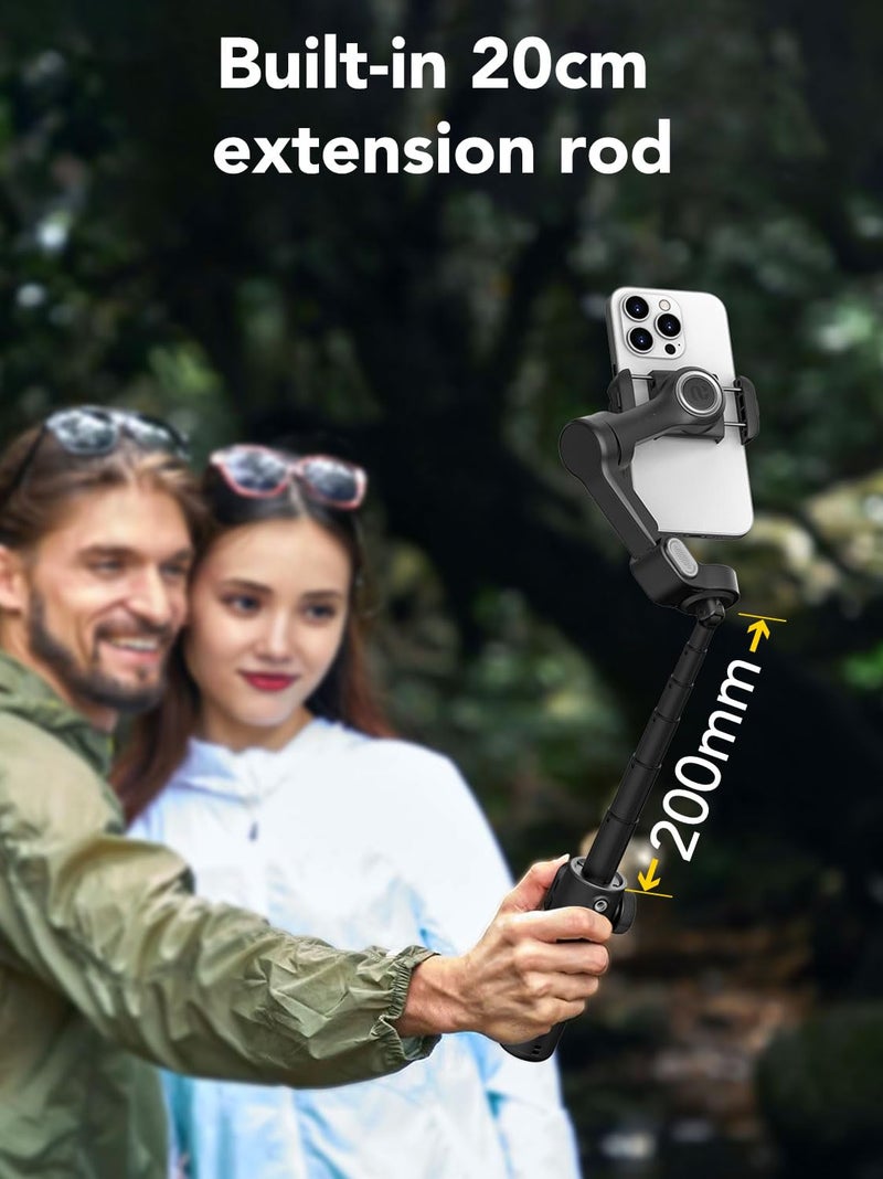 AOCHUAN Smart X2 Gimbal Stabilizer, 3-Axis Smartphone Gimbal with Built-in 20cm Extension Rod, Portable Smart Selfie Stick with OLED Screen, 360° Rotation Tracking, Video, Vlog, Black - Image 2
