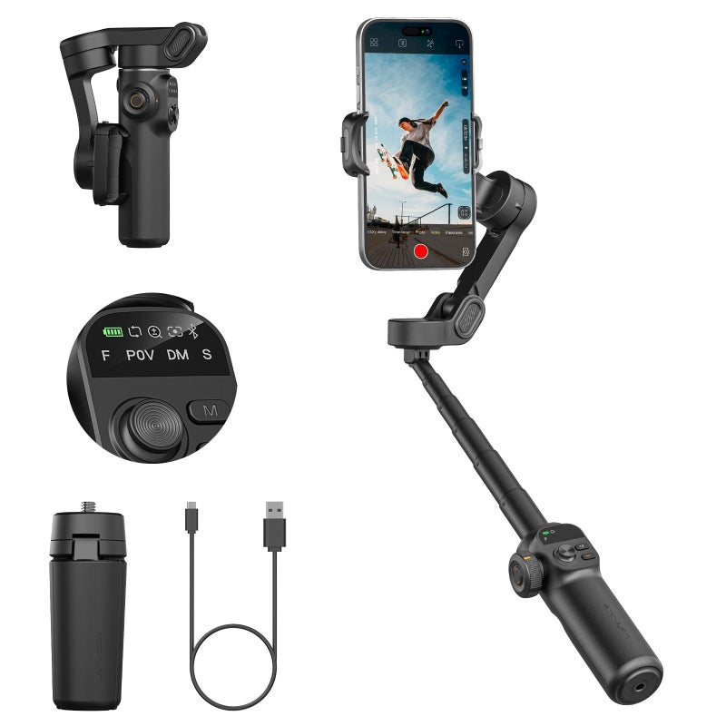 AOCHUAN Smart X2 Gimbal Stabilizer, 3-Axis Smartphone Gimbal with Built-in 20cm Extension Rod, Portable Smart Selfie Stick with OLED Screen, 360° Rotation Tracking, Video, Vlog, Black - Image 1