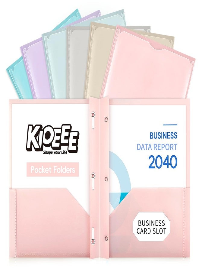 Kioeee Folders with Clear Front Pockets and 3 Prongs,6 Pack Heavy Duty Plastic Pocket Folders with Business Card Slot,Fit Letter Size Paper,Assorted Color for Home,School and Office - Image 1