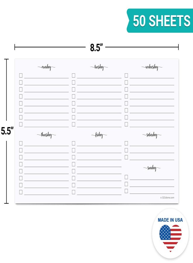 321Done Weekly Checklist Notepad - 50 Sheets (5.5" x 8.5") Landscape To-Do's Notepad Tear Off, Planning Memo Pad, Planner Checklist Organizing - Made in USA - Simple Script Minimalist - Image 2