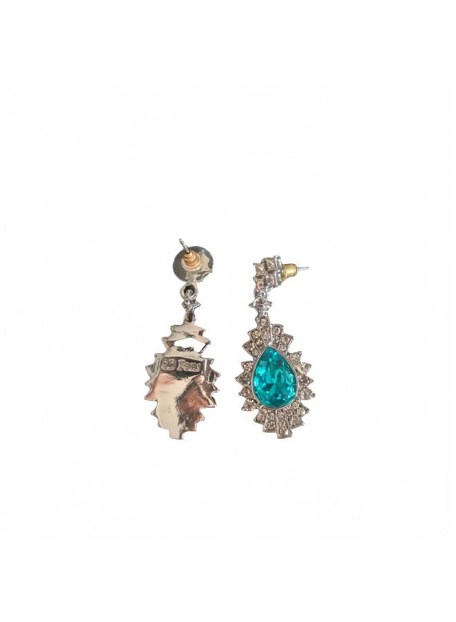 LumiArk Vintage - Style Drop Earrings with Teal Gem and Rhinestone Accents - Image 2