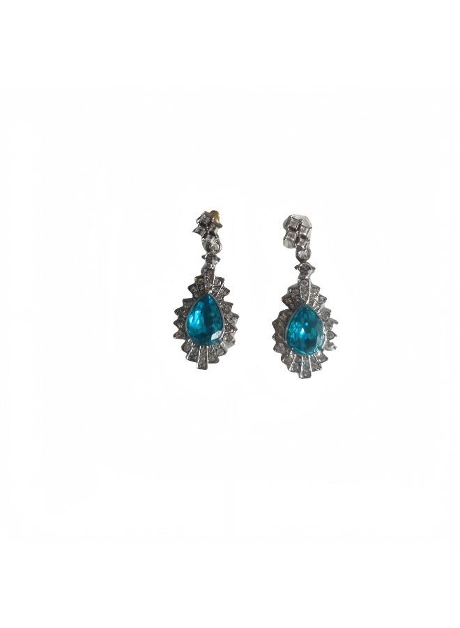 LumiArk Vintage - Style Drop Earrings with Teal Gem and Rhinestone Accents - Image 4
