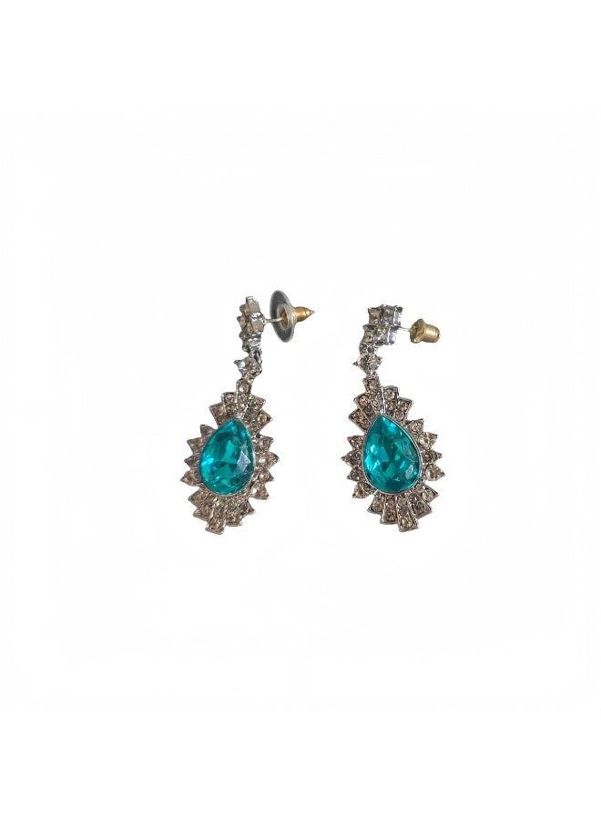 LumiArk Vintage - Style Drop Earrings with Teal Gem and Rhinestone Accents - Image 3