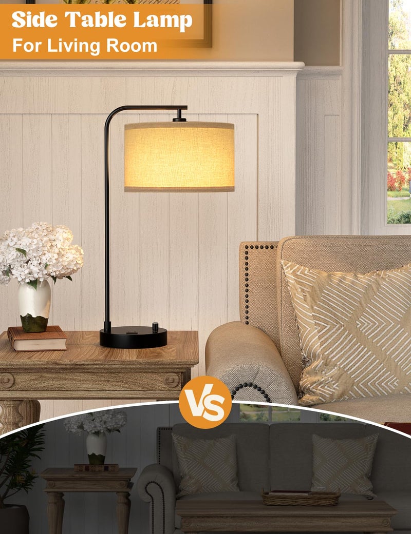 Innqoo Tall Table Lamp with USB Port and Outlet, Dimmable Nightstand Bedside Lamps with Linen Lampshade, Desk Lamp for Bedroom, Living Room, Guest Room, Home Office, LED Bulb Included - Image 5