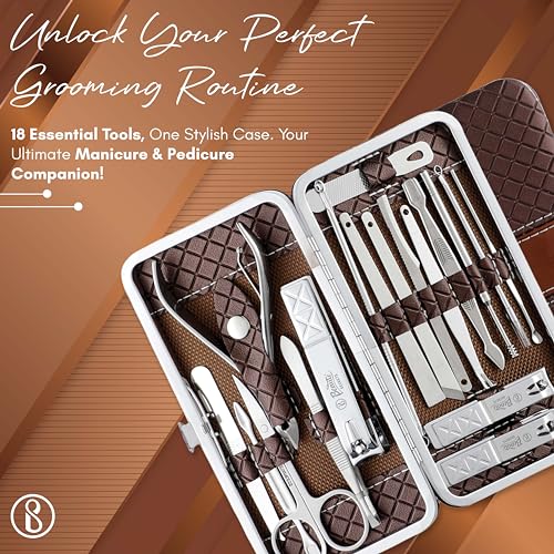 Beauté Secrets Essentials 18 Pieces Manicure Kit, Pedicure Tools for Feet, Nail Clipper, Ear Pick Tweezers, Manicure Pedicure Set for Women and Men Brown - Image 4