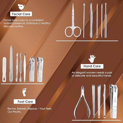 Beauté Secrets Essentials 18 Pieces Manicure Kit, Pedicure Tools for Feet, Nail Clipper, Ear Pick Tweezers, Manicure Pedicure Set for Women and Men Brown - Image 3