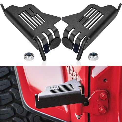 Front Foot Pegs For Jeep Wrangler 20072025 JK JL Gladiator JT Exterior Door Hinge Rest Pedals Foot Rest Kick Panels Accessories with US Flag Metal Black Powder Coating 2 PACK