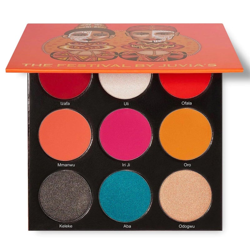Juvia's Place Palette The Festival - Bold Coral, Red, Glittery Neutrals, Shades of 9, Bold and Fiery Palette, Pigmented Makeup Palette Eye Color & Shine - Image 1