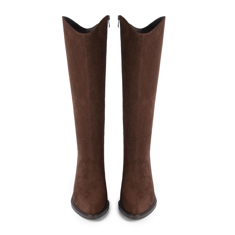 Modatope Brown Suede Knee High Boots for Women Pointed Toe Chunky Heel Tall Boots Side Zipper Long Boot Size 8.5 - Image 5