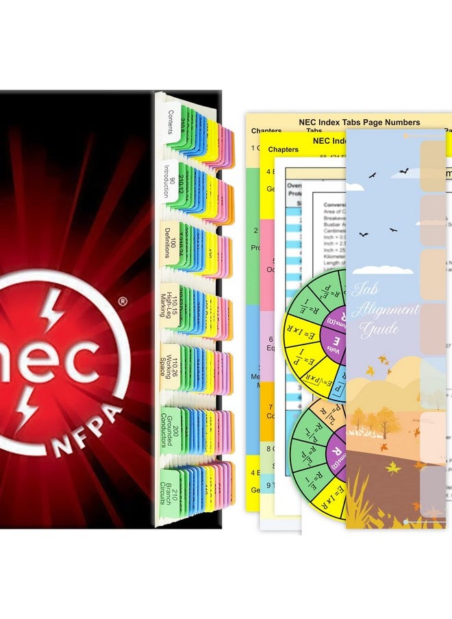 Bcabo - 2020 Nec Tabs (Book Not Included) National Electrical Code Book Tabs For Nfpa 70 Exam Test 140 Pcs Tabs With Wire Chart & 2 Ohm'S Law Stickers - Image 1