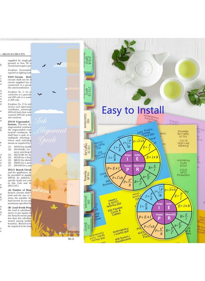 Bcabo - 2020 Nec Tabs (Book Not Included) National Electrical Code Book Tabs For Nfpa 70 Exam Test 140 Pcs Tabs With Wire Chart & 2 Ohm'S Law Stickers - Image 1