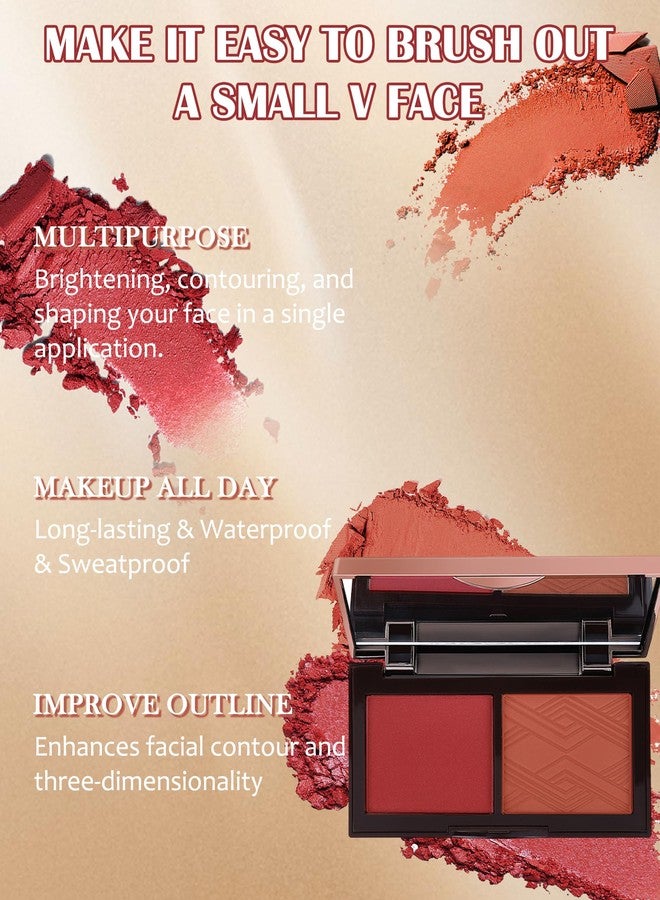 LYSdefeu Matte Blush Powder Palette-2Colors Cruelty-Free Buildable Facial Cheek Blusher Pressed Powder Light Luxury Blush Contour Palette for Face,Longlasting Makeup Palette,Women's Day Gift for Women-04 - Image 3