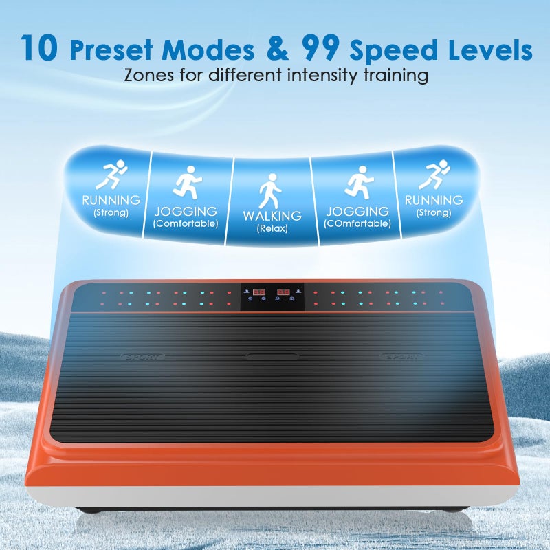 Natini Vibration Plate Exercise Machine - Whole Body Vibration Platform Machine with Pilates Bar Resistance Bands for Home Fitness Training Equipment & Weight Loss (Orange) - Image 5