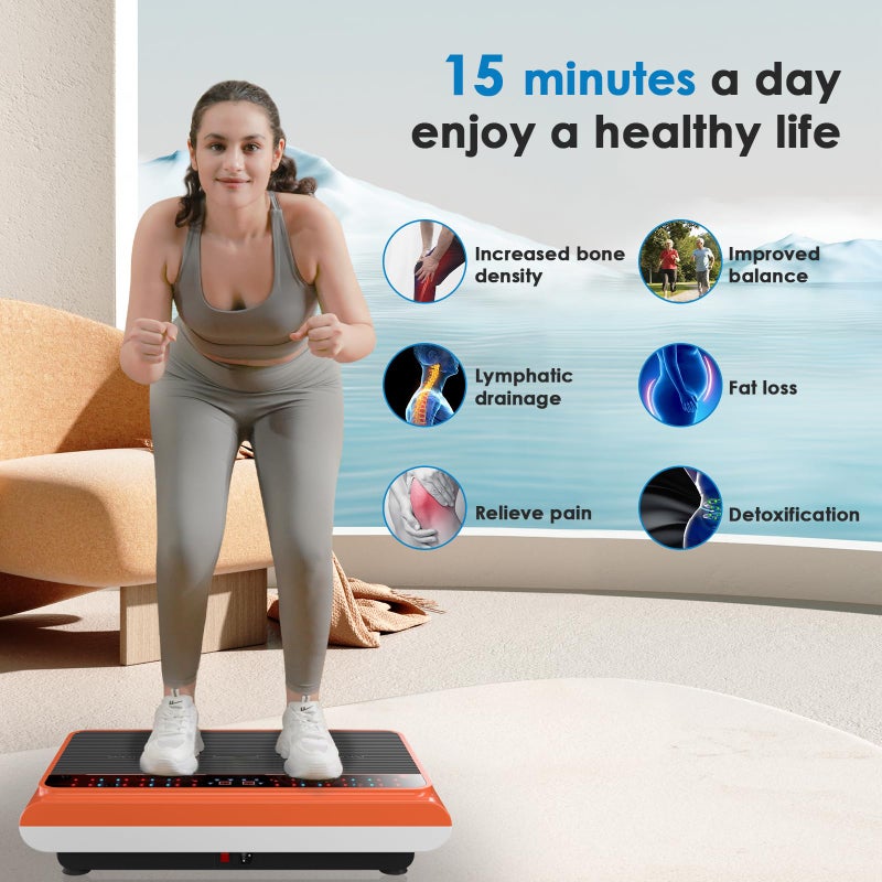 Natini Vibration Plate Exercise Machine - Whole Body Vibration Platform Machine with Pilates Bar Resistance Bands for Home Fitness Training Equipment & Weight Loss (Orange) - Image 2