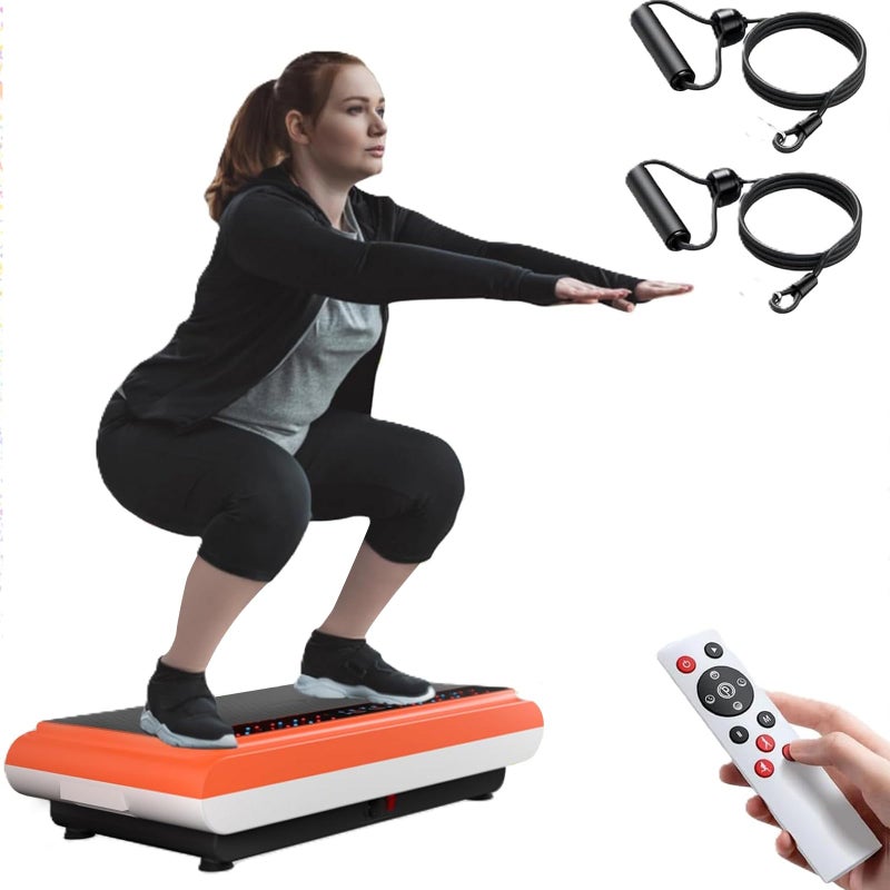 Natini Vibration Plate Exercise Machine - Whole Body Vibration Platform Machine with Pilates Bar Resistance Bands for Home Fitness Training Equipment & Weight Loss (Orange) - Image 1