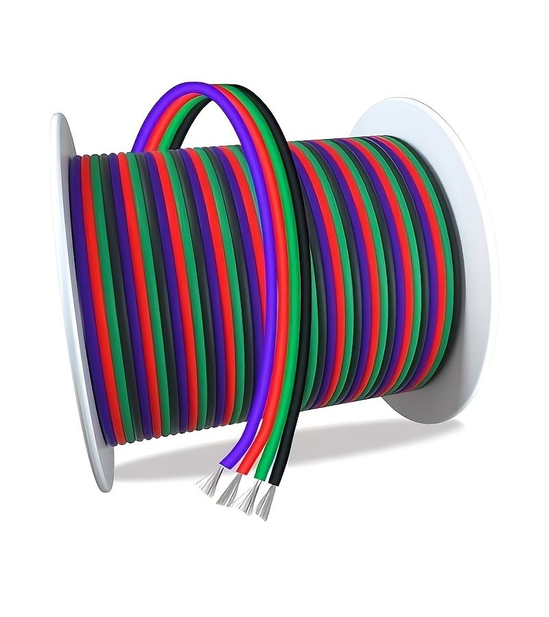 كابل نحاسي معزول بـ PVC مع 4 أسنان، أسلاك نحاسية معلّبة من عيار 18 إلى 22 AWG، بطول 16.5 متر (54 قدمًا)، ومناسب للمنتجات الإلكترونية والمصابيح الكهربائية LED وأضواء الزينة، والتوصيلات في السيارات وأجهزة الراديو (CB) والتوصيلات الصوتية، وبجهد منخفض 5.12V و24V، وفي القوارب والسيارات. - Image 2
