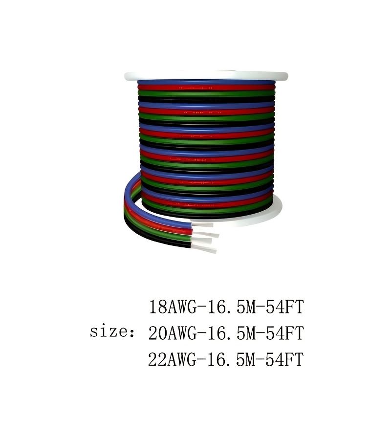 كابل نحاسي معزول بـ PVC مع 4 أسنان، أسلاك نحاسية معلّبة من عيار 18 إلى 22 AWG، بطول 16.5 متر (54 قدمًا)، ومناسب للمنتجات الإلكترونية والمصابيح الكهربائية LED وأضواء الزينة، والتوصيلات في السيارات وأجهزة الراديو (CB) والتوصيلات الصوتية، وبجهد منخفض 5.12V و24V، وفي القوارب والسيارات. - Image 3