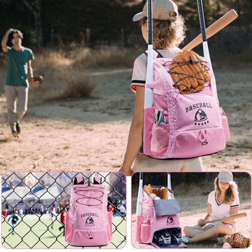 VIGEGARI Baseball Bag for Youth & Adult with 4 Bat Sleeves - Softball Bat Bag with Shoe Compartment - Baseball Backpack for T-Ball, Softball Equipment, Baseball Gear, Baseball Bags for Boys 8-12 - Image 5