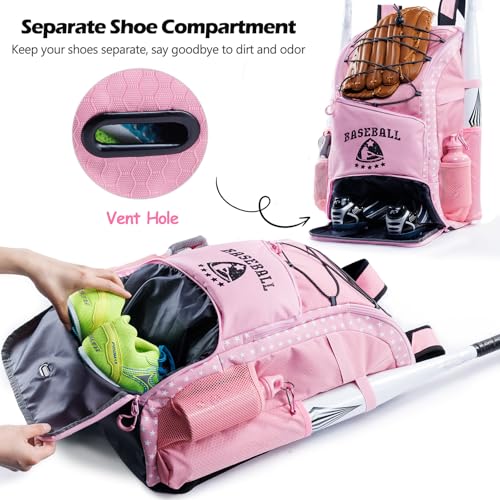 VIGEGARI Baseball Bag for Youth & Adult with 4 Bat Sleeves - Softball Bat Bag with Shoe Compartment - Baseball Backpack for T-Ball, Softball Equipment, Baseball Gear, Baseball Bags for Boys 8-12 - Image 3