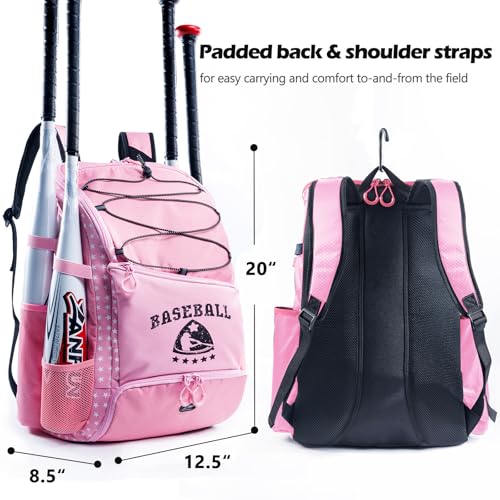 VIGEGARI Baseball Bag for Youth & Adult with 4 Bat Sleeves - Softball Bat Bag with Shoe Compartment - Baseball Backpack for T-Ball, Softball Equipment, Baseball Gear, Baseball Bags for Boys 8-12 - Image 4