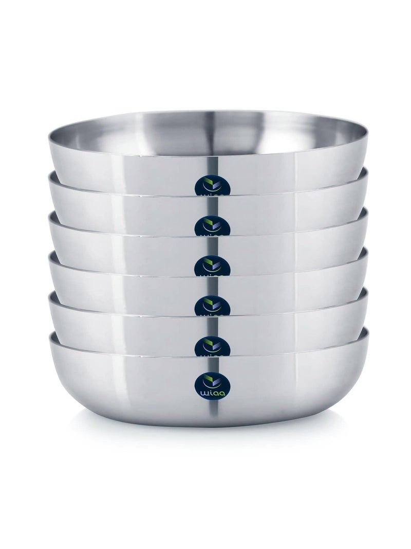 WIAA Dessert Plate, Stainless Steel Halwa Plate Mini Sweet Serving Dish | Heavy Gauge (180ml) (Set of 6) - Image 1