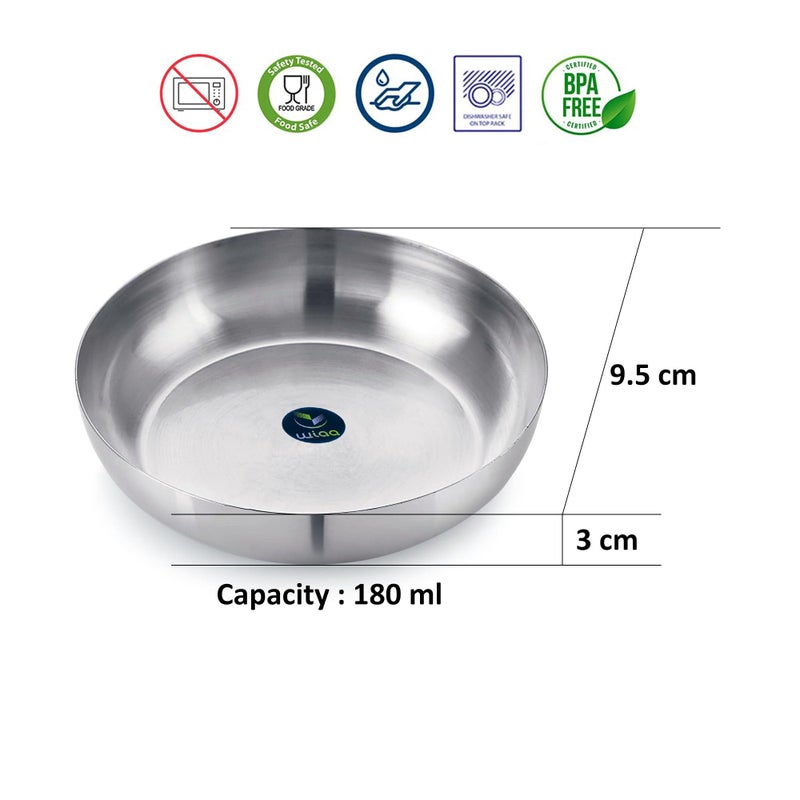 WIAA Dessert Plate, Stainless Steel Halwa Plate Mini Sweet Serving Dish | Heavy Gauge (180ml) (Set of 6) - Image 3