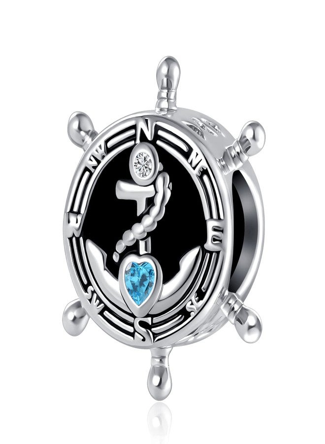 QeenseKc Ship Boat Anchor Charm Nautical Anchor Crystal Heart CZ Travel Bead for Pandora Charm Bracelet - Image 1