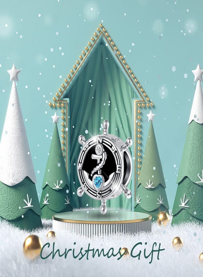 QeenseKc Ship Boat Anchor Charm Nautical Anchor Crystal Heart CZ Travel Bead for Pandora Charm Bracelet - Image 2