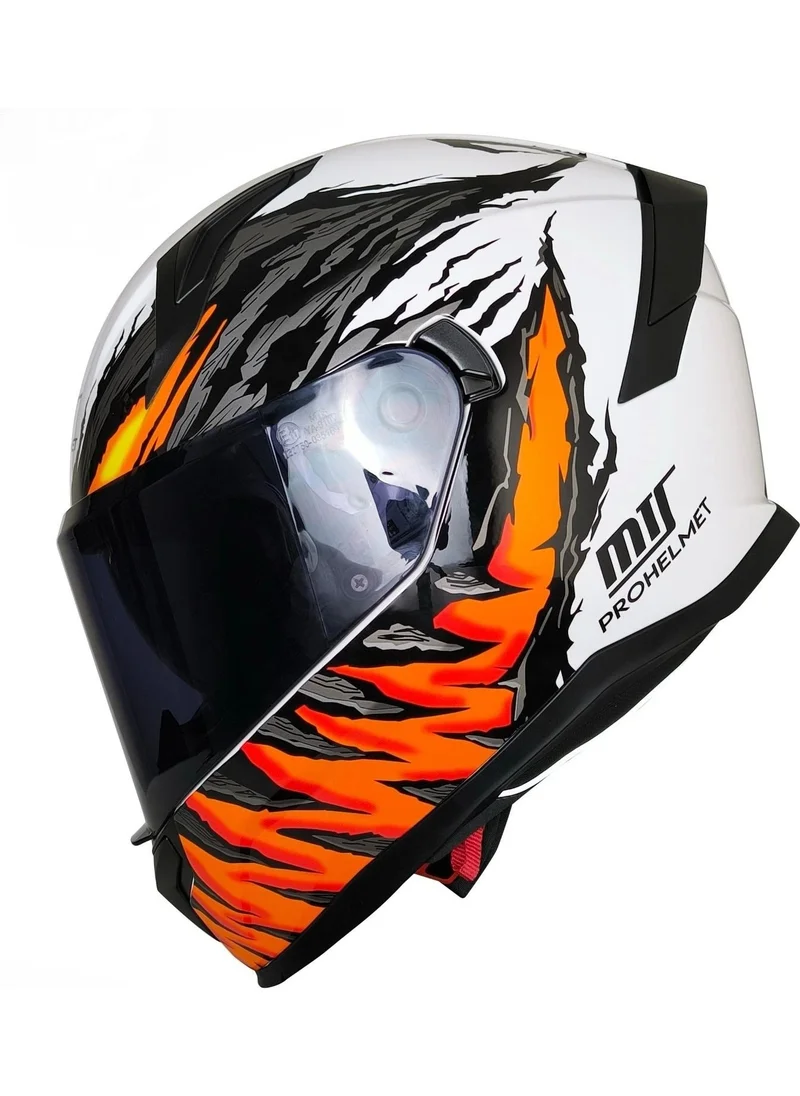 MTS M-910 White-Black-Orange Helmet with Sun Visor (Black Glass)