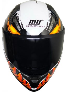MTS M-910 White-Black-Orange Helmet with Sun Visor (Black Glass)  - Image 4