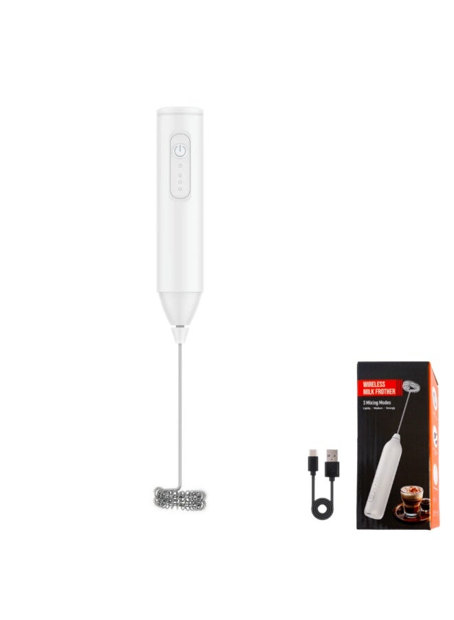 خفاقة حليب قابلة للشحن - منفذ USB-C - بطارية 400 مللي أمبير - 3 سرعات - مضرب من الفولاذ المقاوم للصدأ - أبيض - Image 1