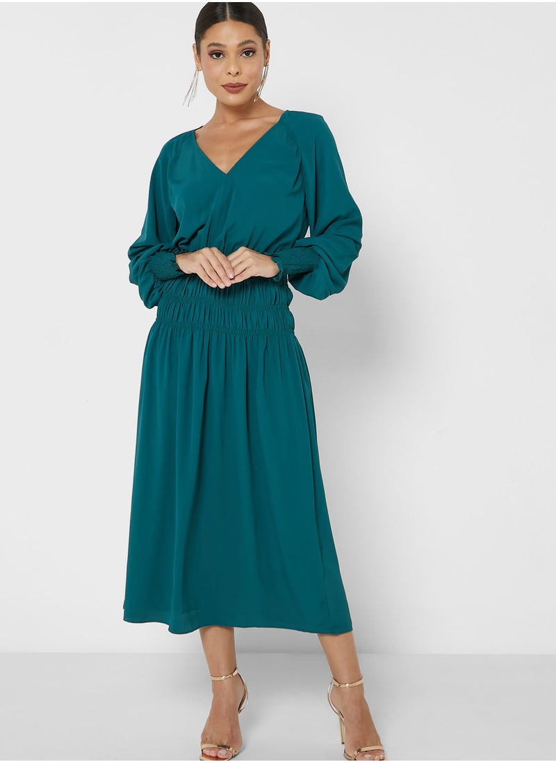 ALIGNE - V-Neck Shirred Dress - Image 1