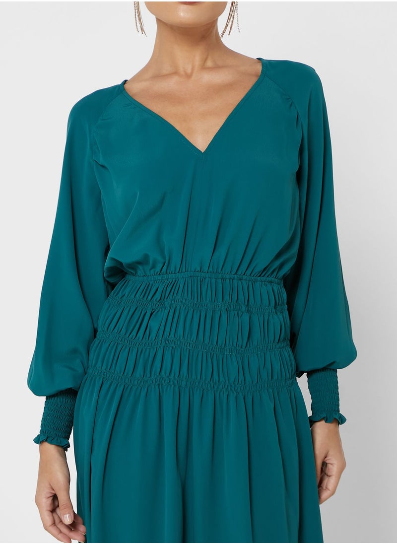 ALIGNE - V-Neck Shirred Dress - Image 1