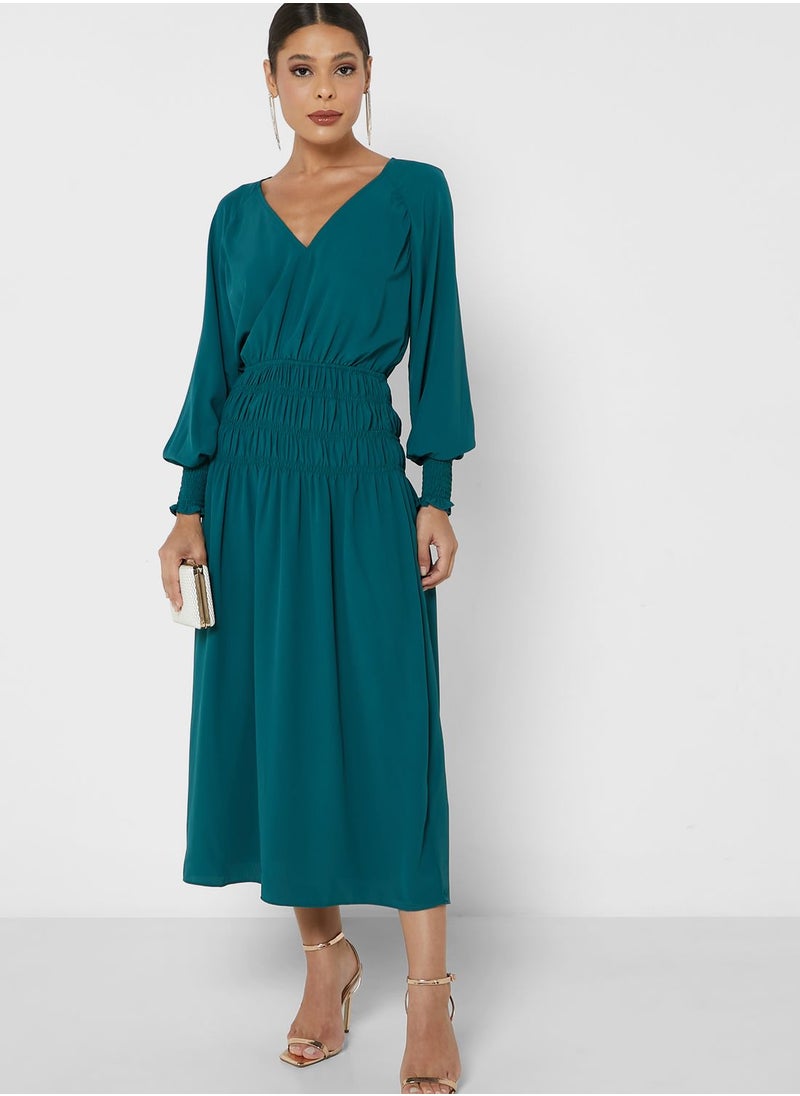 ALIGNE - V-Neck Shirred Dress - Image 1