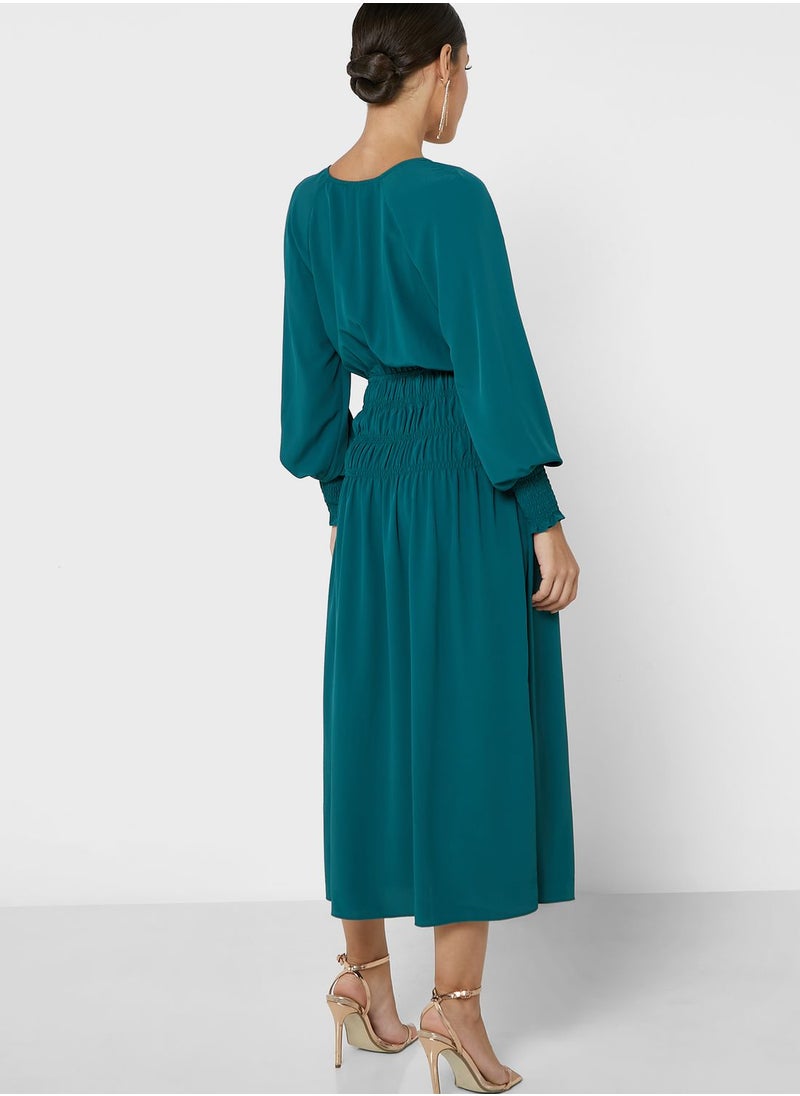 ALIGNE - V-Neck Shirred Dress - Image 1